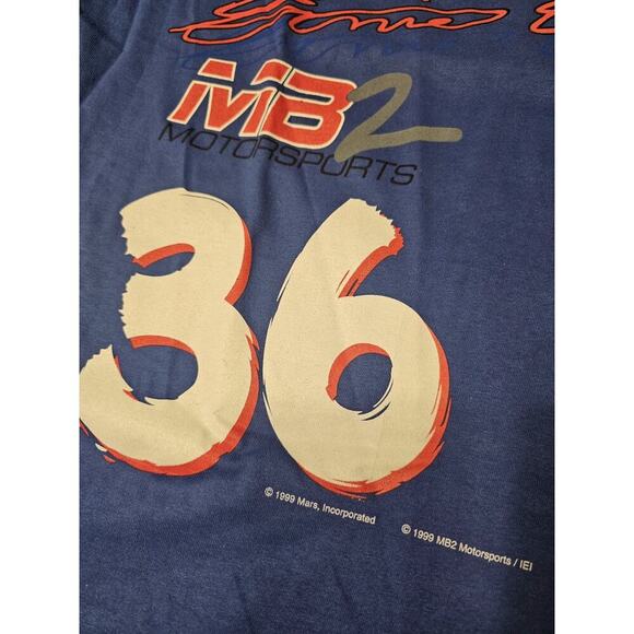 Vintage 90s NASCAR Racing Ernie Irvan M&M All Over Print T Shirt Blue Candy L - Picture 2 of 5